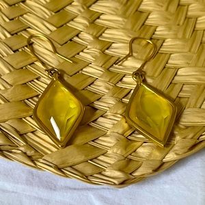 Gold Diamond Shaped S Hook Drop Earrings